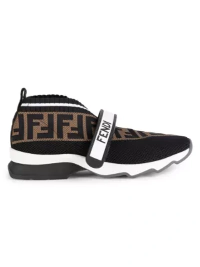 Shop Fendi Rockoko Knit Sneakers In Nero