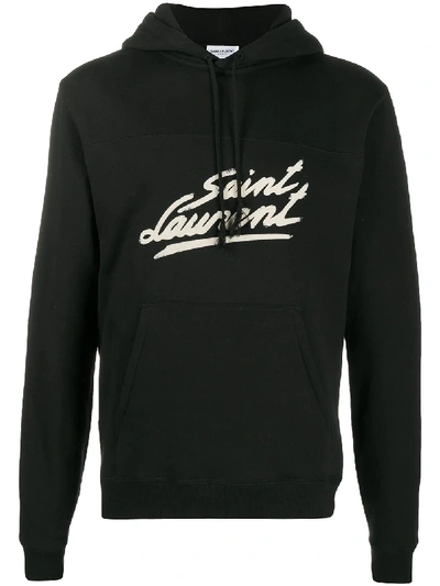 Shop Saint Laurent Logo Print Hoodie In Black