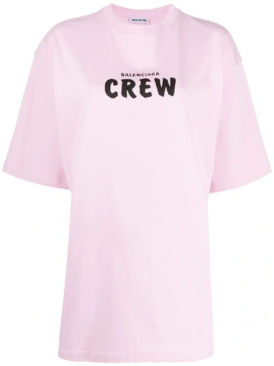 Shop Balenciaga Crew Logo Print T-shirt In Pink