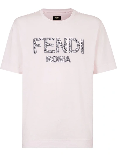 Shop Fendi Floral Motif Logo T-shirt In Pink