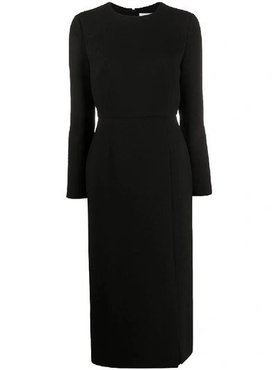 Shop Valentino Slit Detail Midi Dress In Black