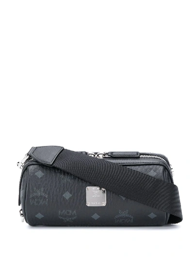 Shop Mcm Cylinder Logo Print Shoulder Bag In Black