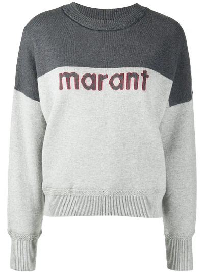 Shop Isabel Marant Étoile Long-sleeved Knitted Logo Jumper In Grey