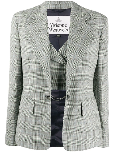 Shop Vivienne Westwood Fitted Check Blazer In White