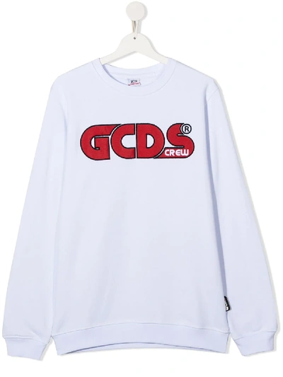 Shop Gcds Teen Embroidered Logo Cotton Sweatshirt In White