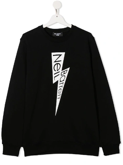 Shop Neil Barrett Teen Logo Print Cotton Sweatshirt In Black
