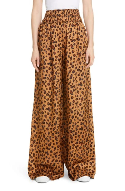 Shop Rosetta Getty Leopard Print Wide Leg Pants In Camel