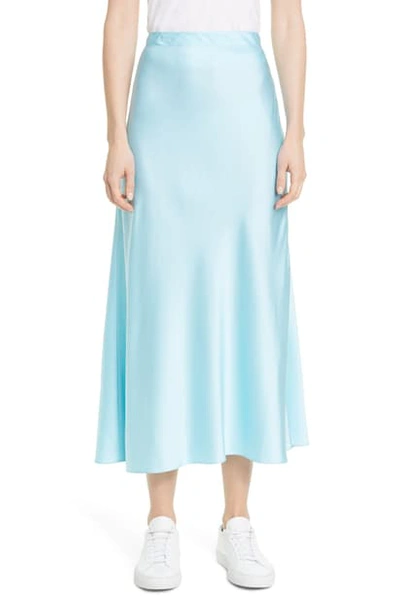 Shop Rosetta Getty Bias Cut Satin Midi Skirt In Aqua