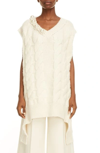 Shop Simone Rocha Embellished Cable Sweater Vest In Cream/ Pearl