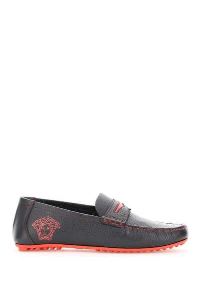 Shop Versace Medusa Driver Loafers In Nero Paliah (black)