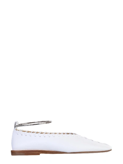 Shop Jil Sander Leather Ballerinas In Bianco