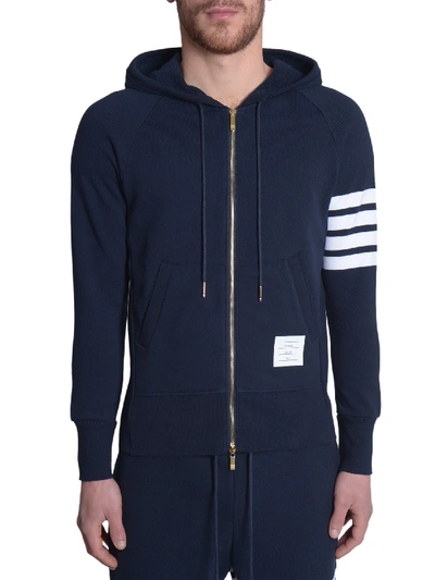 Shop Thom Browne Hooded Sweatshirt With Zip In Blu