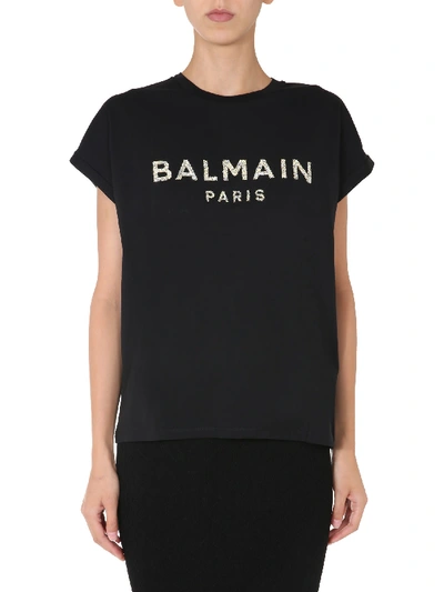 Shop Balmain Crew Neck T-shirt In Nero