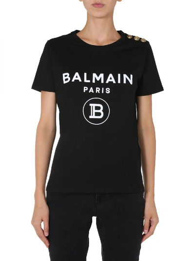 Shop Balmain Crew Neck T-shirt In Nero