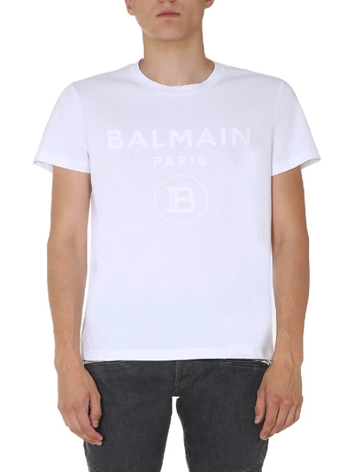 Shop Balmain Crew Neck T-shirt In Bianco