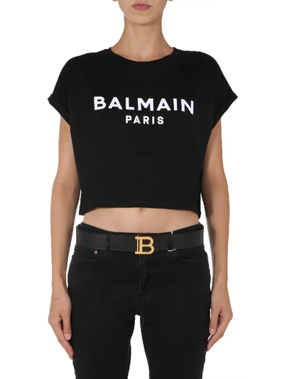 Shop Balmain Cropped T-shirt In Nero