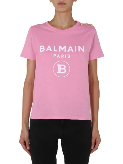 Shop Balmain Crew Neck T-shirt In Rosa
