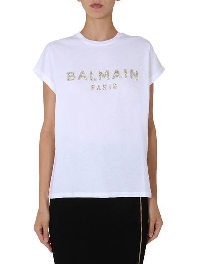 Shop Balmain Crew Neck T-shirt In Bianco