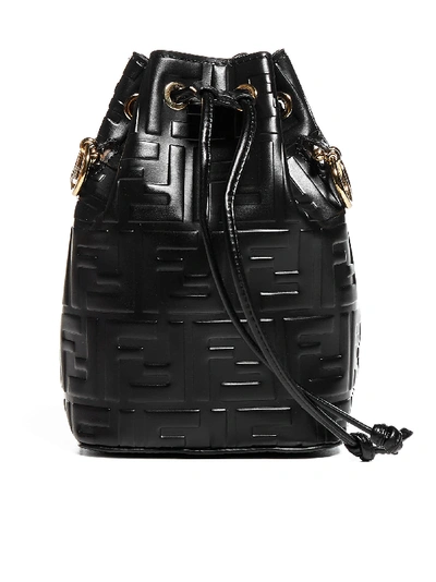 Shop Fendi Mon Tresor Mini Ff Logo Leather Bucket Bag In Nero + Oro Soft