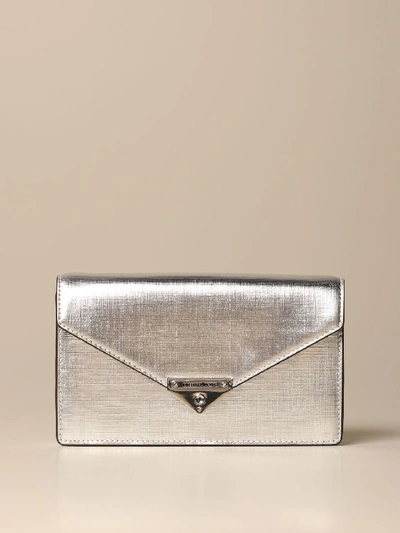 Shop Michael Michael Kors Crossbody Bags  Grace Bag In Metallic Saffiano Leather In Silver
