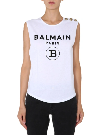 Shop Balmain Crew Neck T-shirt In White