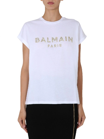 Shop Balmain Crew Neck T-shirt In White