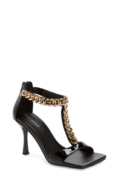 Shop Jeffrey Campbell Horus Chain T-strap Sandal In Black Patent Gold