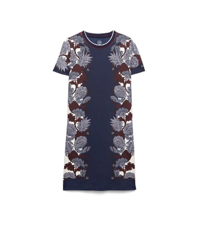 Shop Tory Burch Printed T-shirt Dress In Imperial Garnet Wonderland Vine