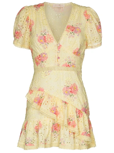 Shop Loveshackfancy Bea Broderie Anglaise Floral-print Dress In Yellow