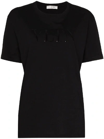 Shop Valentino Sequin Vltn Logo T-shirt In Black