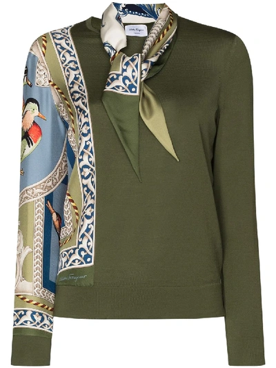 Shop Ferragamo Scarf-neck Wool Top In Green
