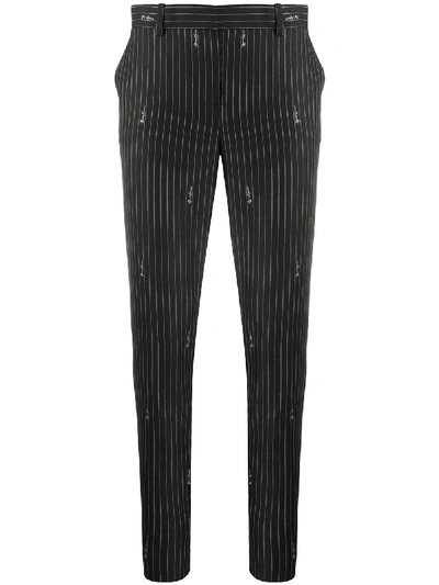 Shop Versace Pinstripe Tailored Trousers In Black