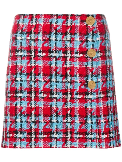 Shop Versace Check A-line Skirt In Blue