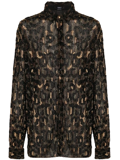 Shop Versace Leopard-pattern Beaded Shirt In Black