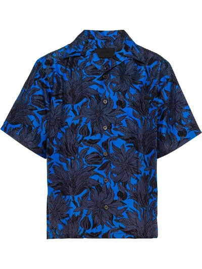 Shop Prada Floral-print Shirt In Blue