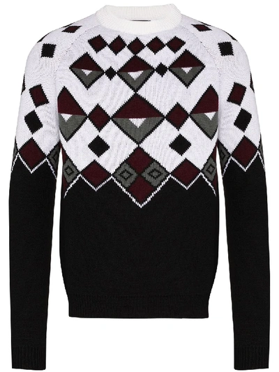 Prada Geometric Intarsia Knit Sweater In White | ModeSens