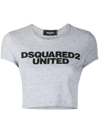 Shop Dsquared2 Logo Print Cropped T-shirt In Grey