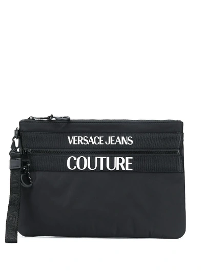 Shop Versace Jeans Couture Logo-print Flat Clutch In Black