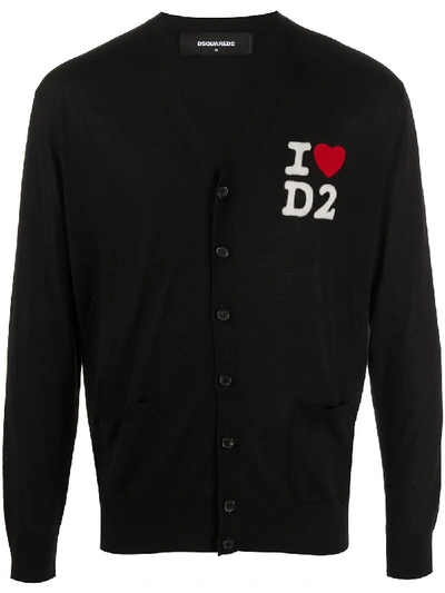 Shop Dsquared2 I Heart D2 Wool Cardigan In Black