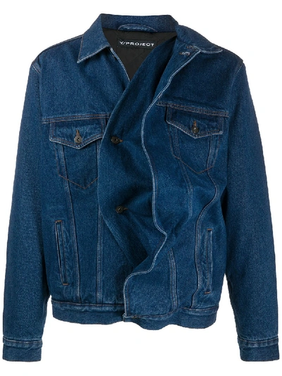 Shop Y/project Asymmetric Multi-pocket Denim Jacket In Blue