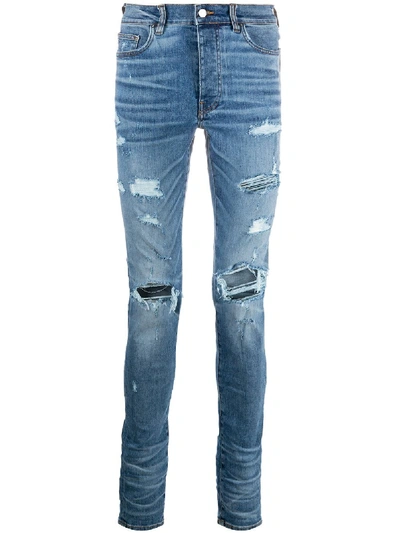 Shop Amiri Ripped Skinny Fit Jeans In Blue