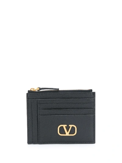 Shop Valentino Vlogo Leather Cardholder In Black