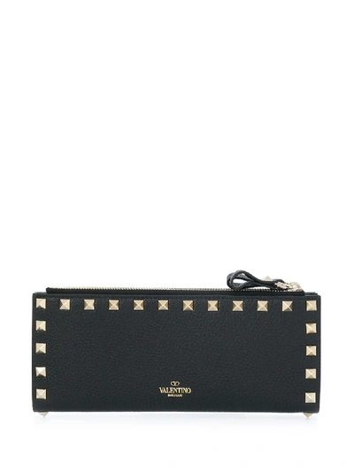 Shop Valentino Rockstud Grainy Leather Wallet In Black