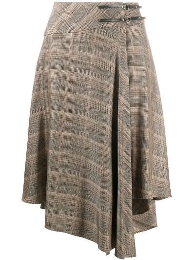 Shop Pinko Checked Asymmetric Skirt In Brown