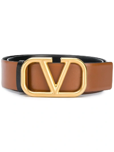 Shop Valentino Logo Plaque Belt In Brown