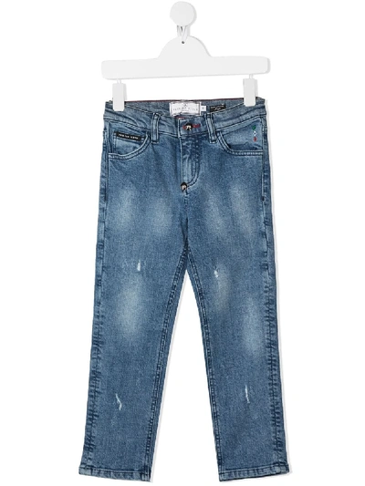 Shop Philipp Plein Junior Teddy Bear Patch Jeans In Blue