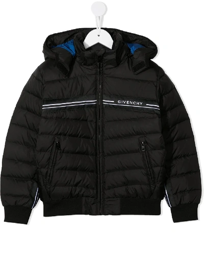 Shop Givenchy Quilted Logo Stripe Down Jacket In Black