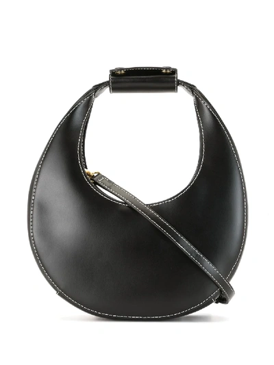 Shop Staud Mini Moon Leather Shoulder Bag In Black