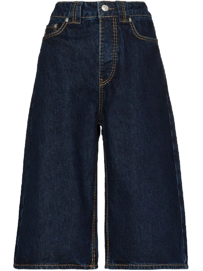 Shop Ganni Knee-length Denim Shorts In Blue