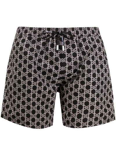 Shop Balmain Logo Print Swimming Trunks In Black